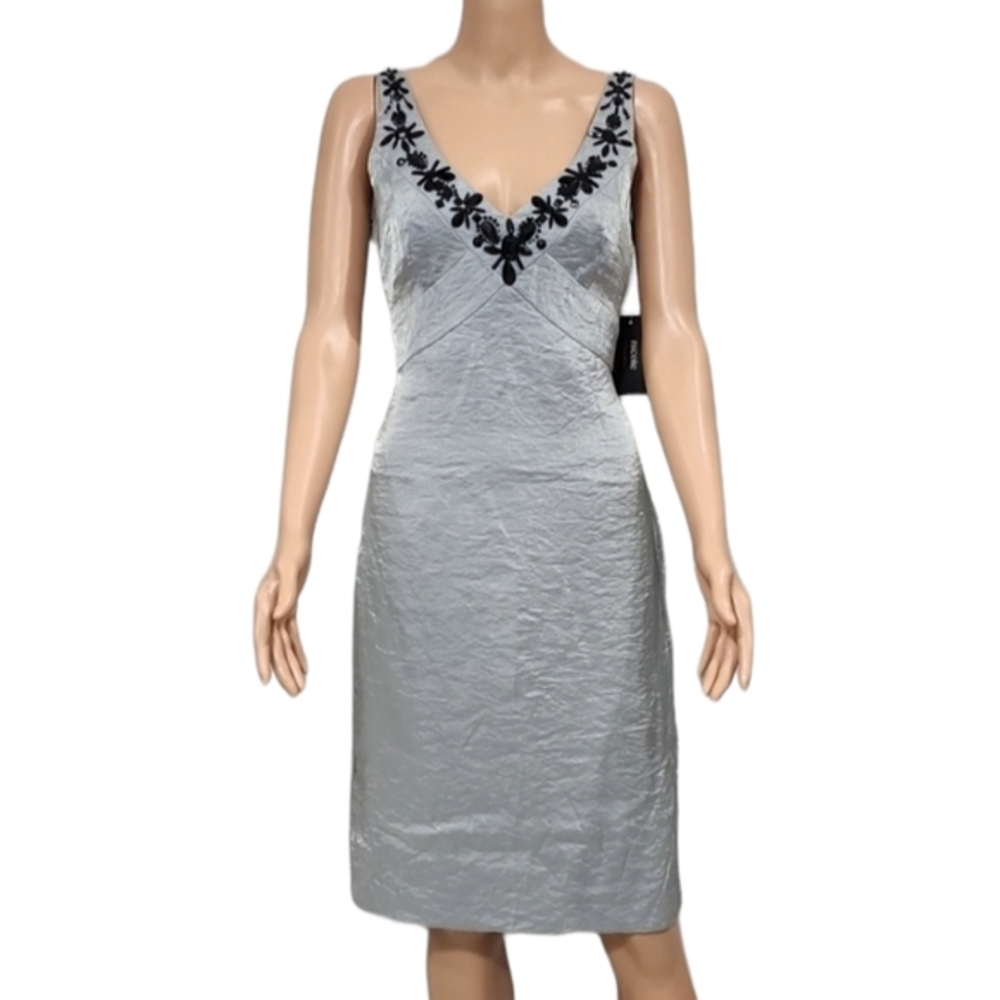Nicole by hicole hiller Sheath silver sleeveless dress rhinestones‎ Neck Size 6